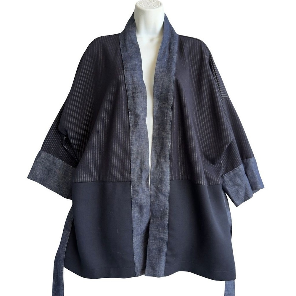 Italian Designer Kimono Jacket O/S Wool Blend Minimalist Japanese Robe Coat